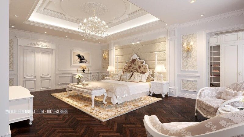 Mẫu giường ngủ 2 người khung gỗ tự nhiên phun sơn màu trắng đầy ấn tượng, phần đầu giường bọc nỉ với các họa tiết ấn tượng mang đến một vẻ đẹp lãng mạn, ấp áp cho gia chủ
