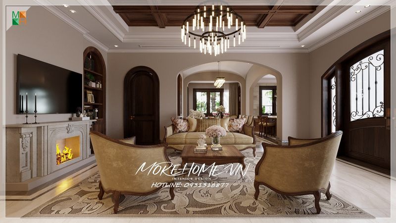 Thiết kế phòng khách phong cách tân cổ điển sang trọng cho nhà phố, biệt thự